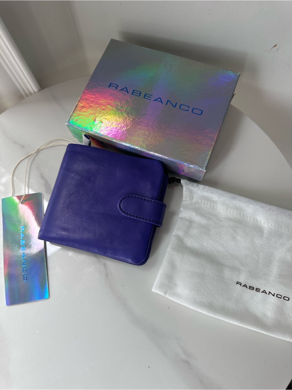 NEW IN BOX Rabeanco Cobalt Blue Genuine Leather Zip Compact Wallet Buttery Soft!